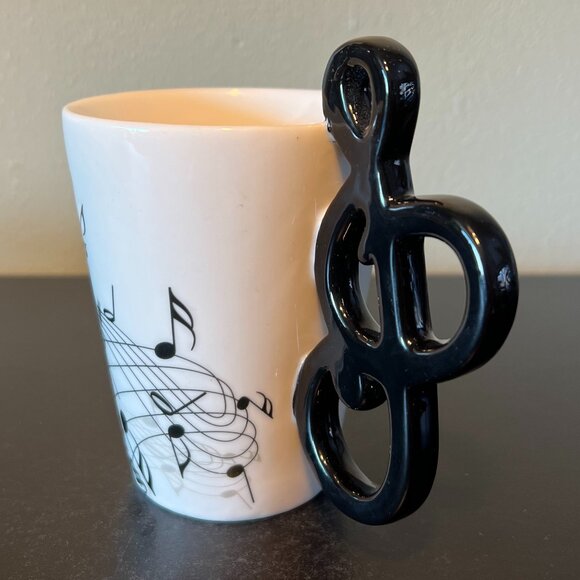 Musical Notes Ceramic Cup Mug w/ Treble Clef Handle ~ Music Lover ~ Musician - Picture 6 of 8